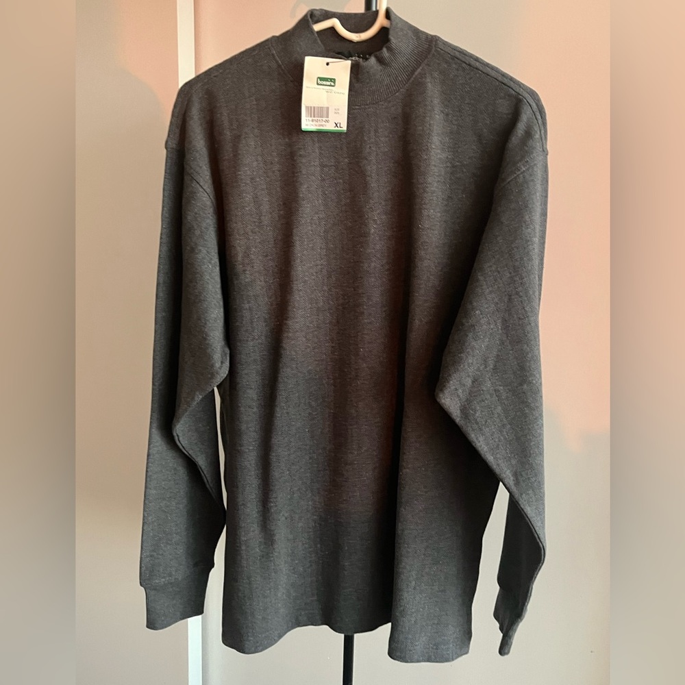 NWT Bossini Herringbone Long Sleeve Jersey Shirt 100% Cotton Slate gray Crew Nec